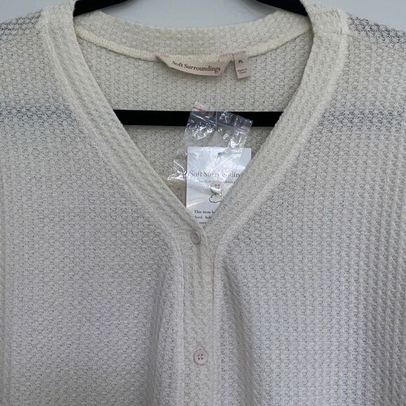 Soft Surroundings Ivory Cream Waffle Knit Long Sleeve Button Shirt Cardigan PL N - Picture 6 of 11